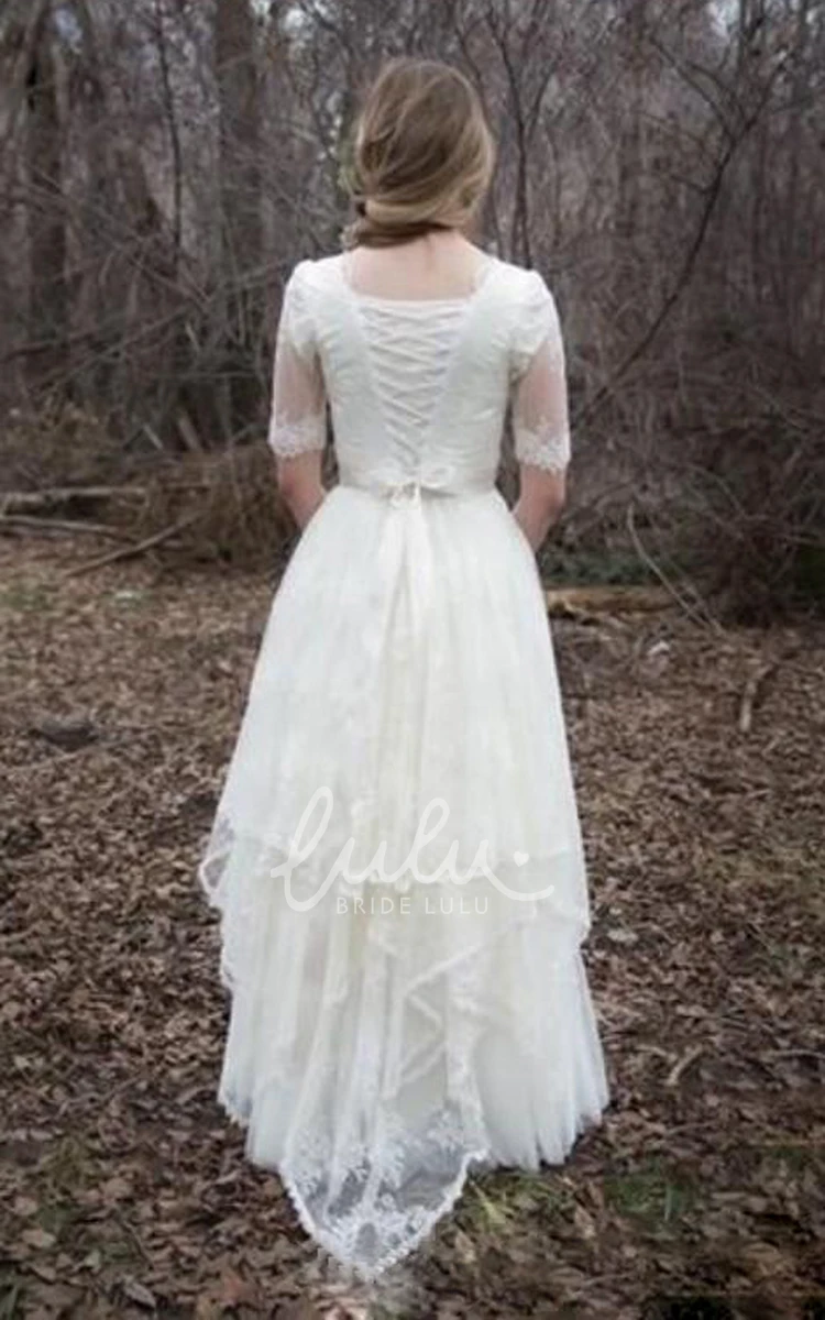 Lace-Up Corset Back A-Line Wedding Dress with Scalloped Tulle