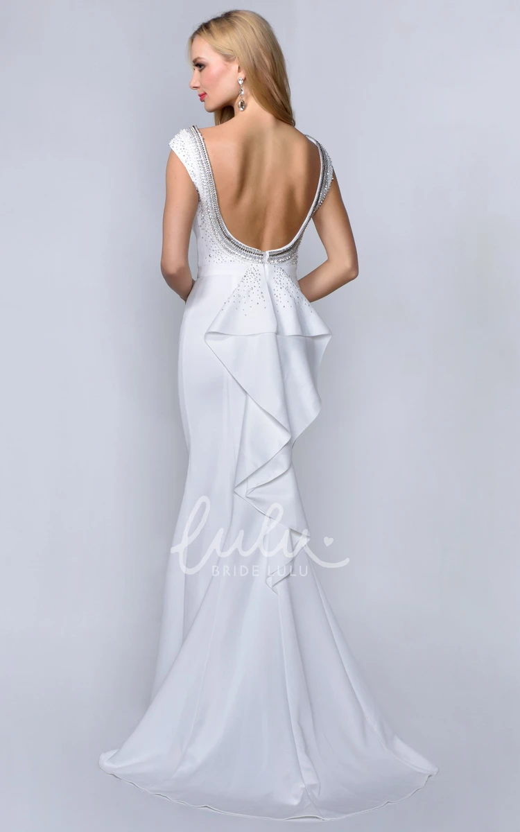 Backless Sheath Dress with Cap-Sleeves Beading and Draping