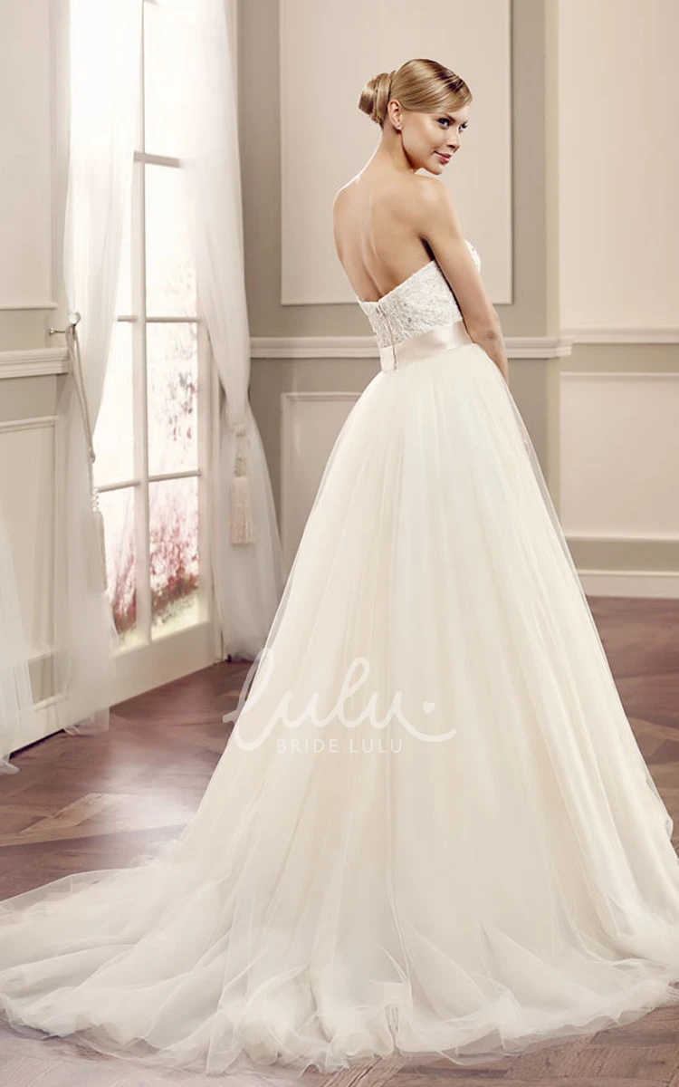 A-Line Tulle Strapless Wedding Dress with Jewellery