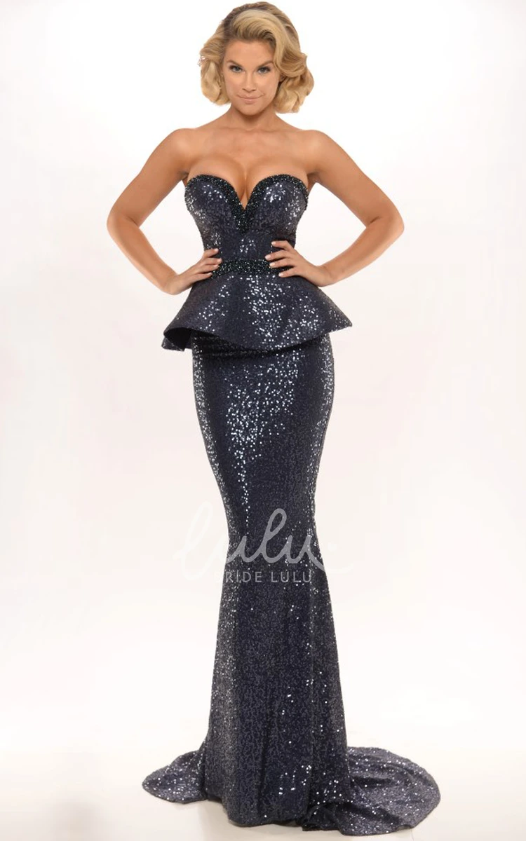 Peplum Sweetheart Sheath Prom Dress with Sequins and Long Length
