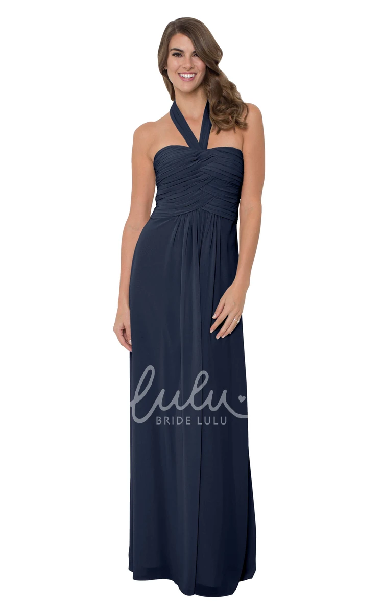 Halter Chiffon Bridesmaid Dress Sleeveless & Ruched Multi-Color Convertible