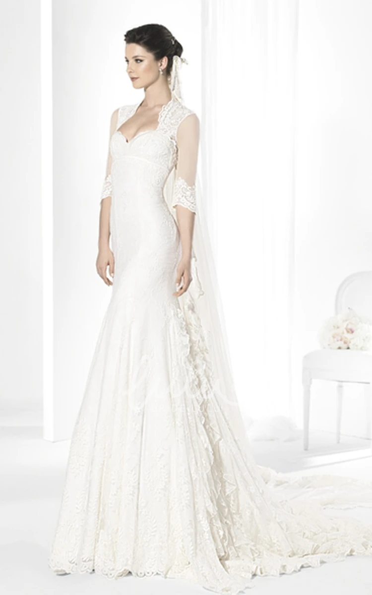 Sweetheart Illusion Lace Sheath Wedding Dress with Ruffled Sleeves