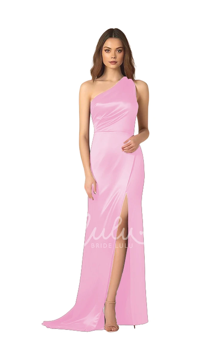 One-Shoulder Satin Bridesmaid Dress with Front Split Ethereal & Unique