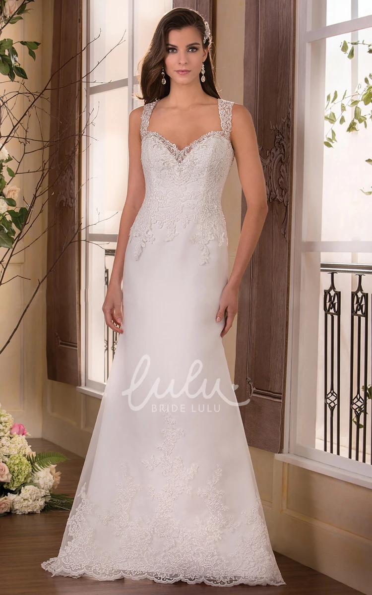 Long Sleeveless Wedding Dress with Keyhole Back and Appliques