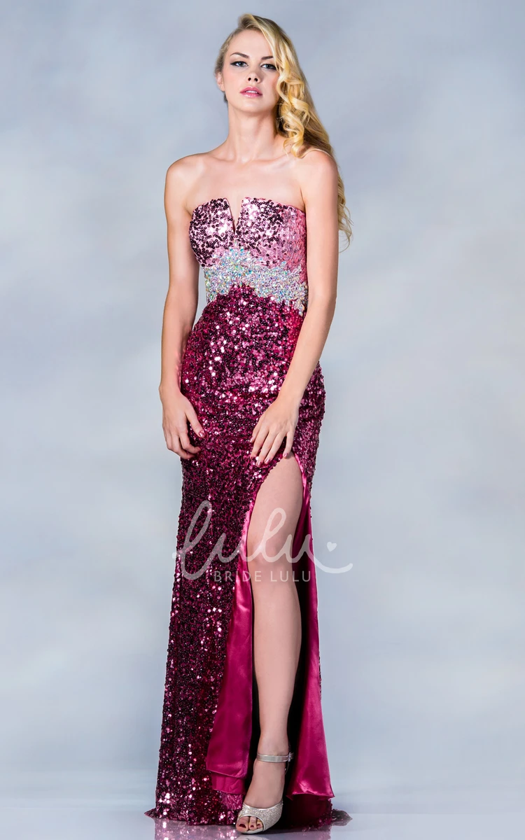 Sequin Backless Formal Dress with Split Front and Beading