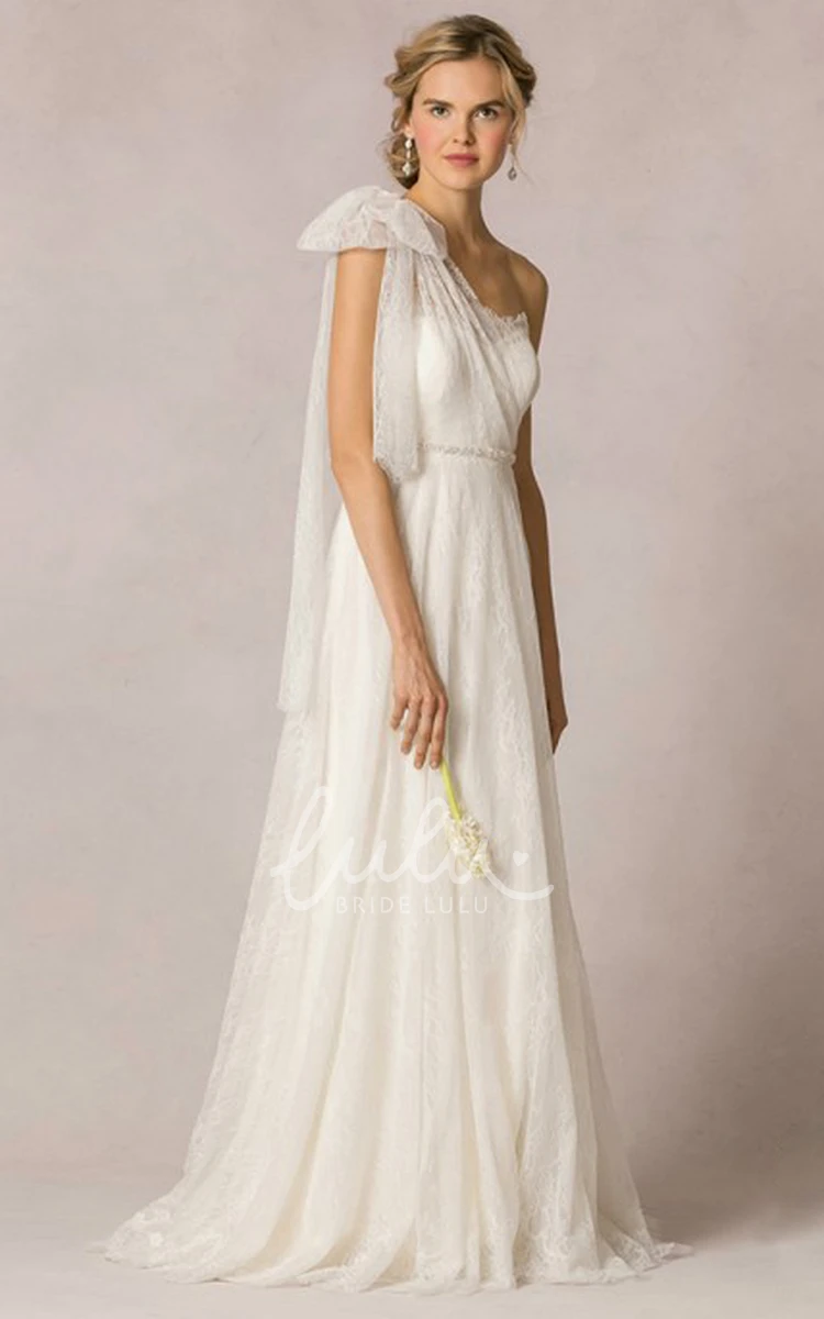 Floor-Length Strapless Lace A-Line Wedding Dress with Jeweled Details