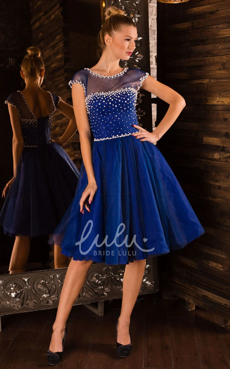 Knee-Length Jewel Beaded Tulle Dress for Bridesmaids