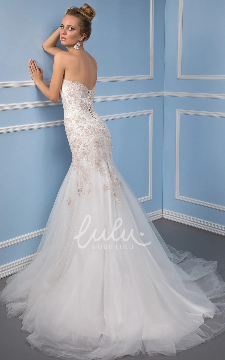 Sleeveless Mermaid Tulle Wedding Dress with Appliques and Ruffles Elegant Bridal Gown
