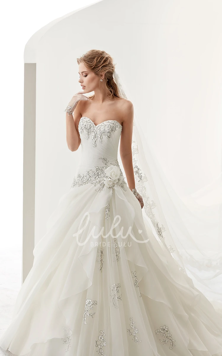 Beaded Sweetheart A-Line Bridal Dress with Ruffles and Flower Embellishment