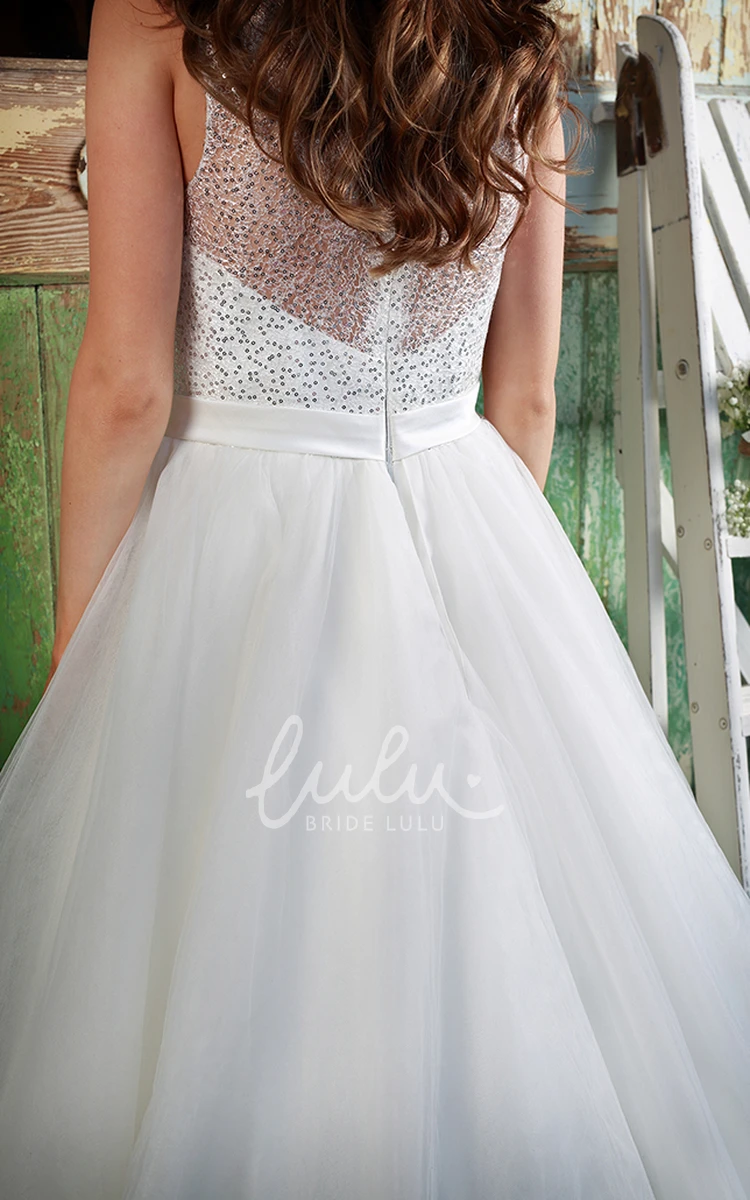 Sequined Tulle Wedding Dress Ball Gown Scoop Neck Floor-Length Sleeveless