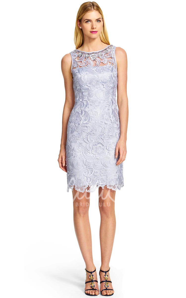 Beaded Lace Sleeveless Bridesmaid Dress with Keyhole Short & Elegant