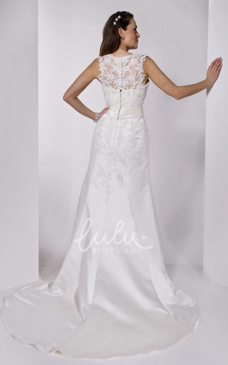 Sleeveless Appliqued Satin Wedding Dress with Waist Jewellery Mermaid Style