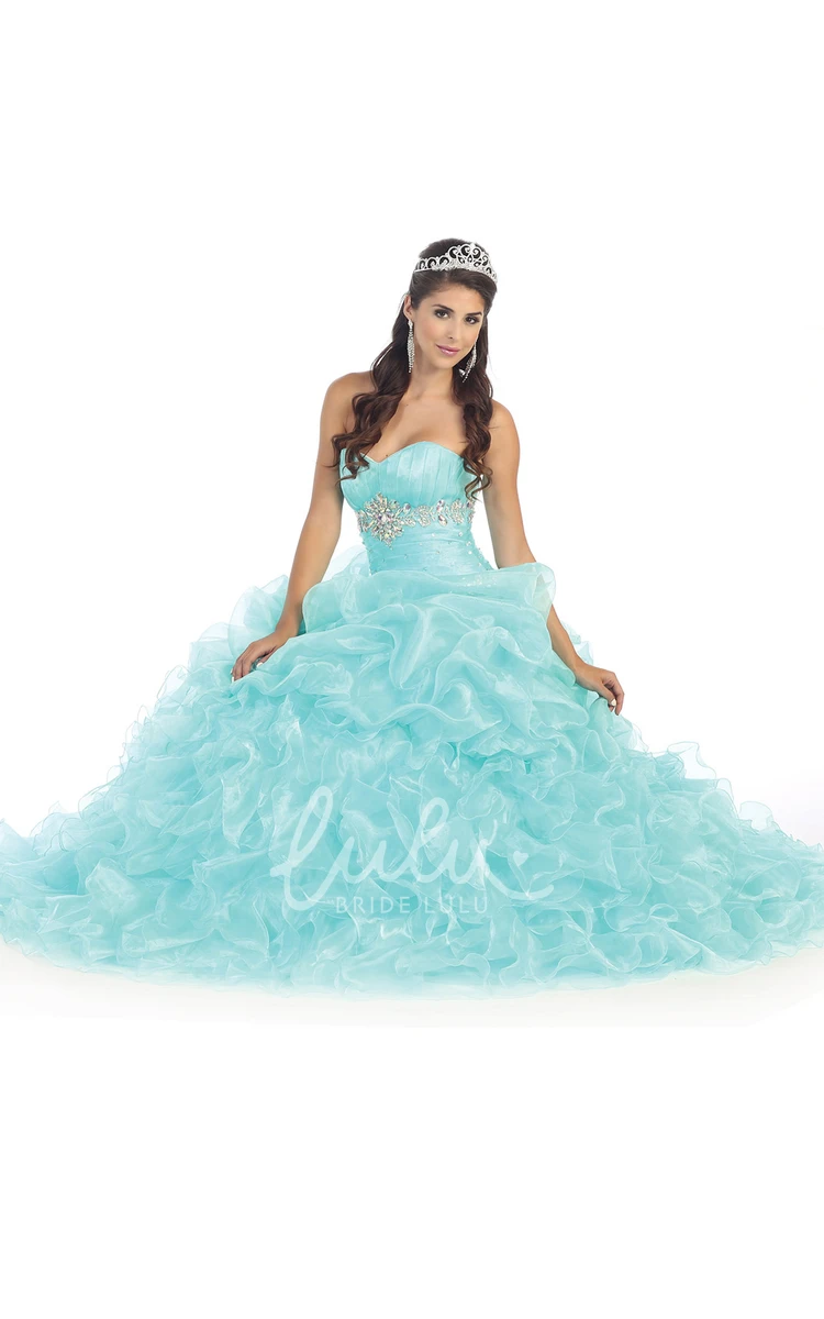 Lace-Up Organza Ruffled Ball Gown Dress Sweetheart Sleeveless