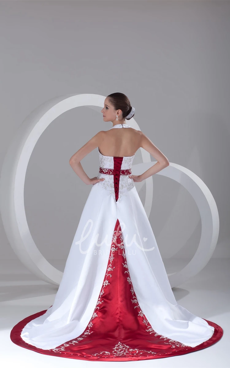 Satin Halter A-Line Wedding Dress with Beading and Sash Elegant Wedding Dress 2024