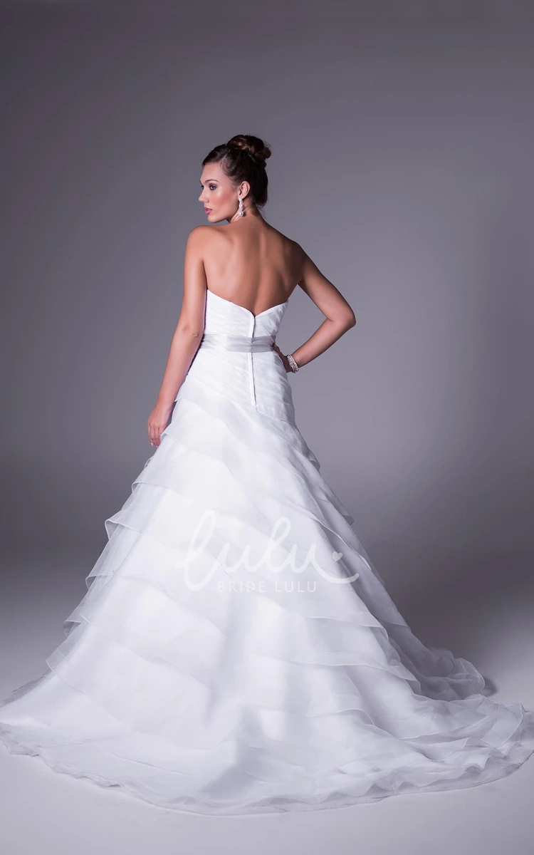 Tiered Organza Wedding Dress with Strapless Bodice and Sleeveless A-Line Silhouette