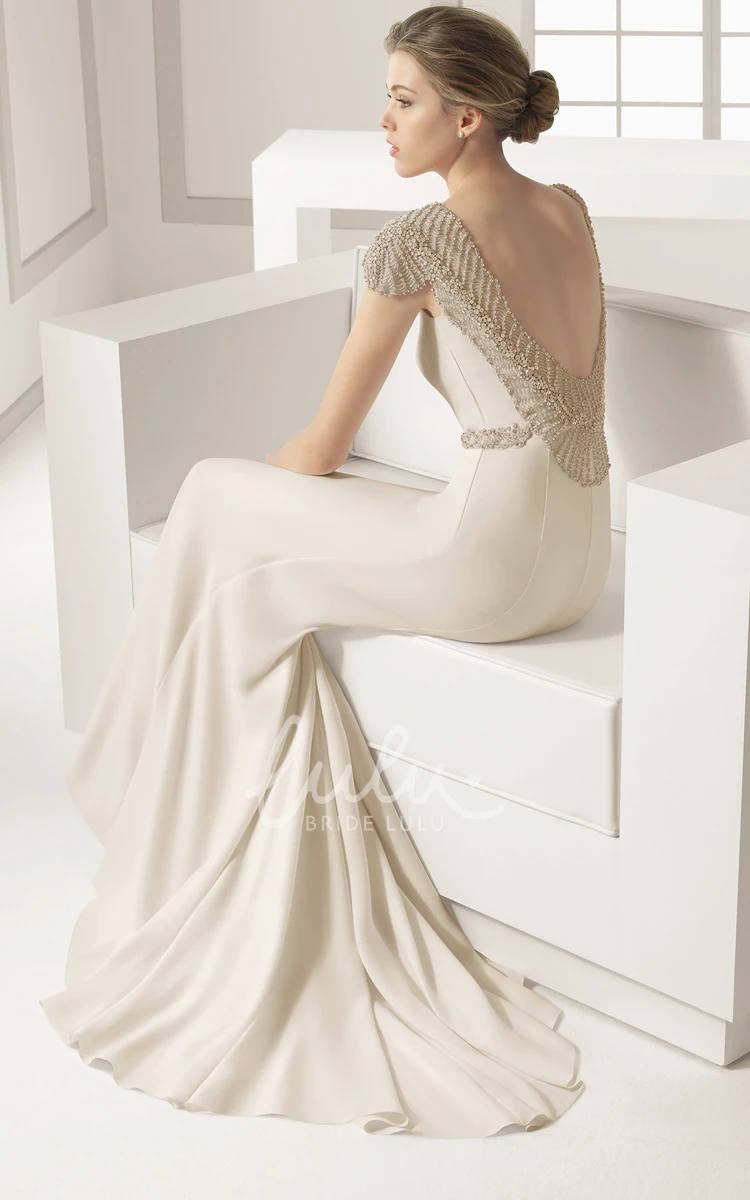 Sheath Wedding Dress with Exquisite Beaded Back and Brush Train