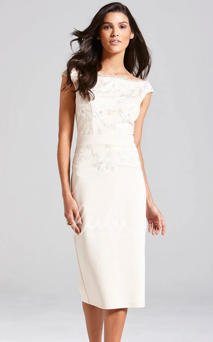 Sheath Bridesmaid Dress Magnificent Lace Bodice & Cap Sleeves