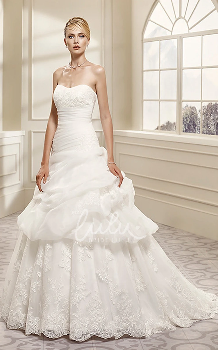 Organza Strapless Ball Gown Wedding Dress with Pick Up and Lace Up