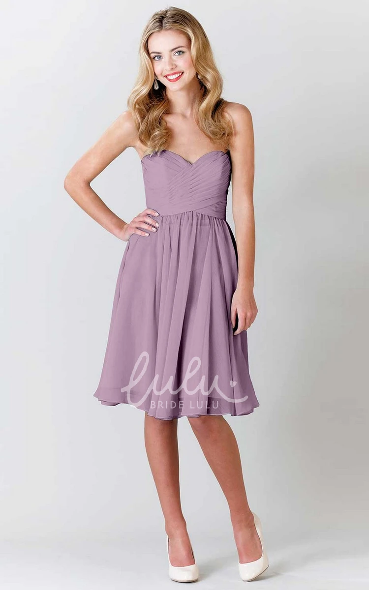 Sweetheart Criss-Cross Chiffon Bridesmaid Dress Knee-Length