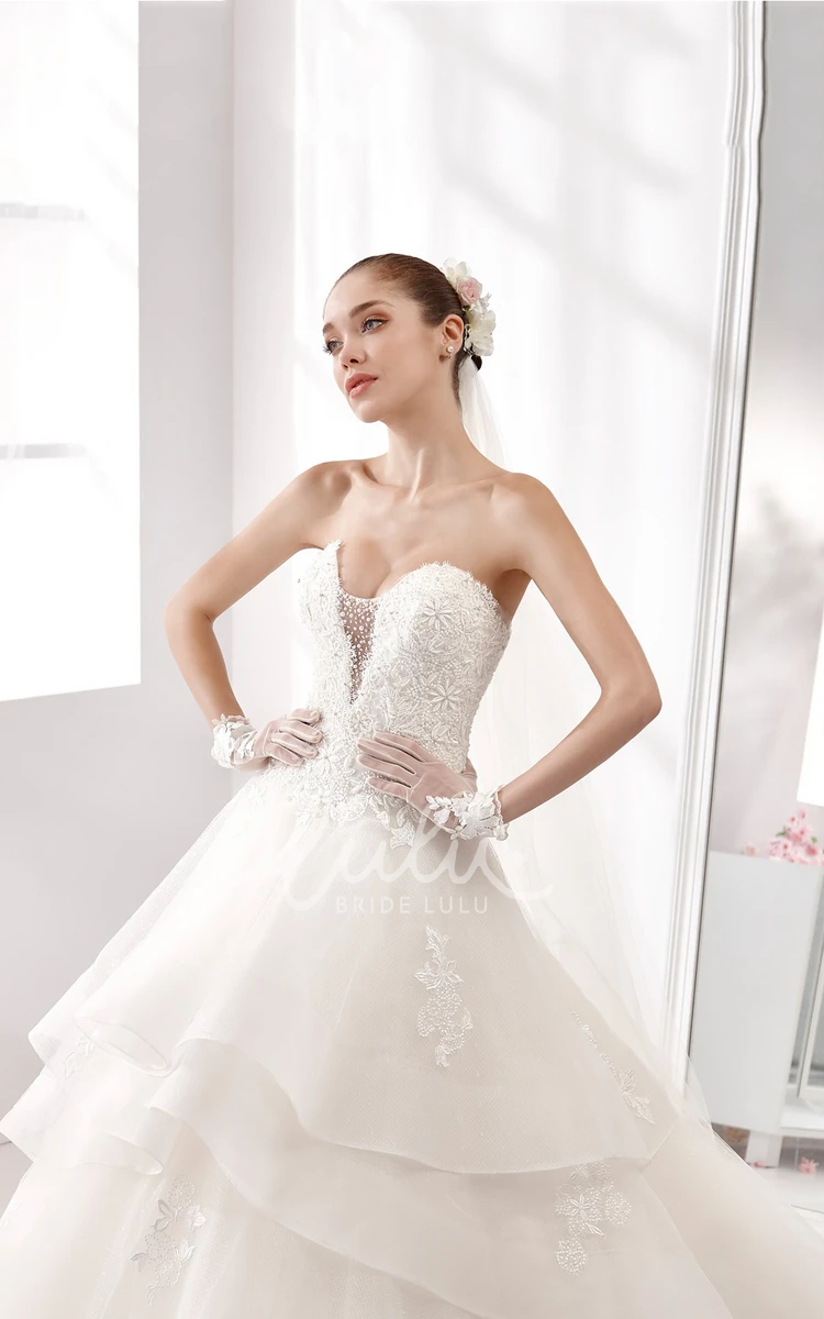 A-Line Wedding Dress with Lace Appliques Bodice and Tiered Skirt