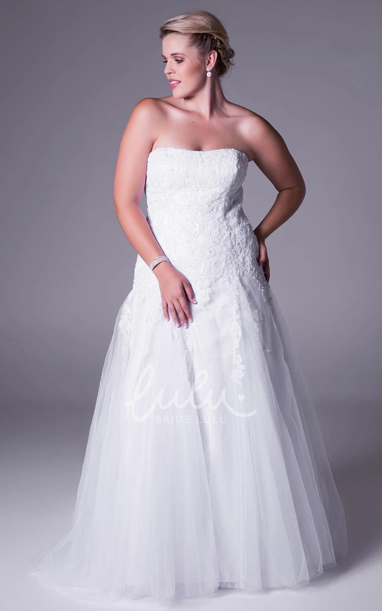 Tulle&Lace Plus Size Wedding Dress with Lace Up A-Line