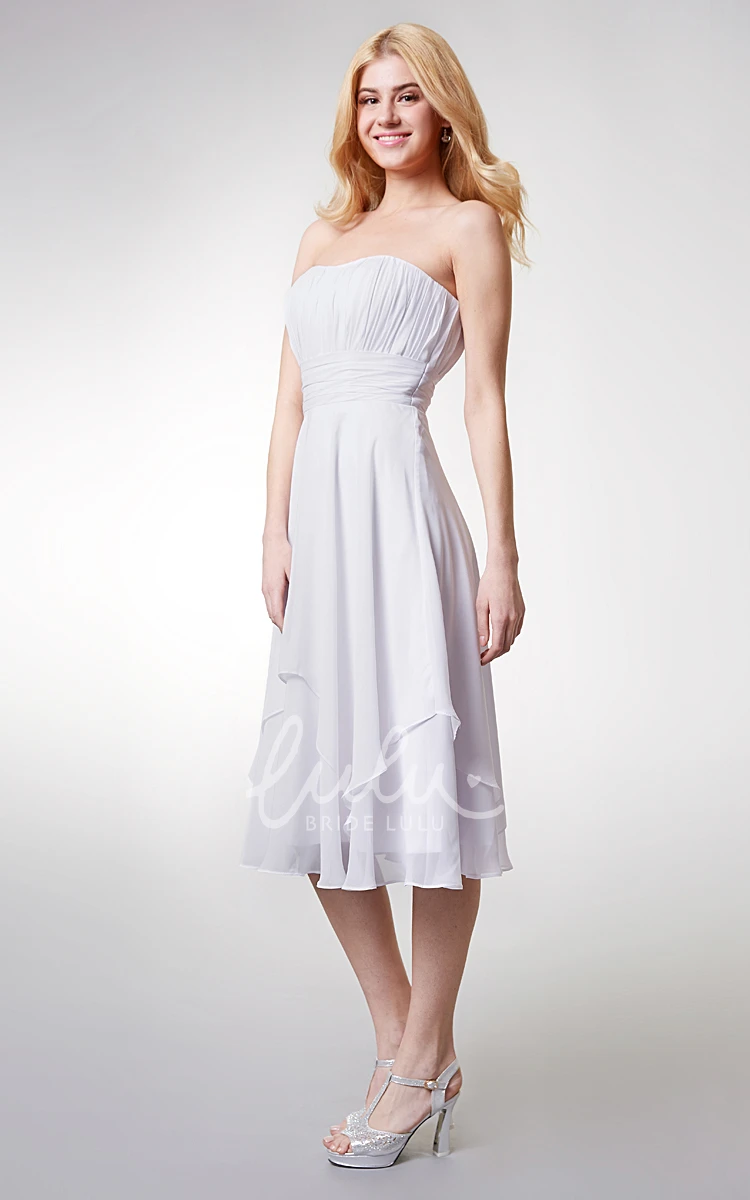 Strapless Empire Tea-length Layered Bridesmaid Dress in Various Colors