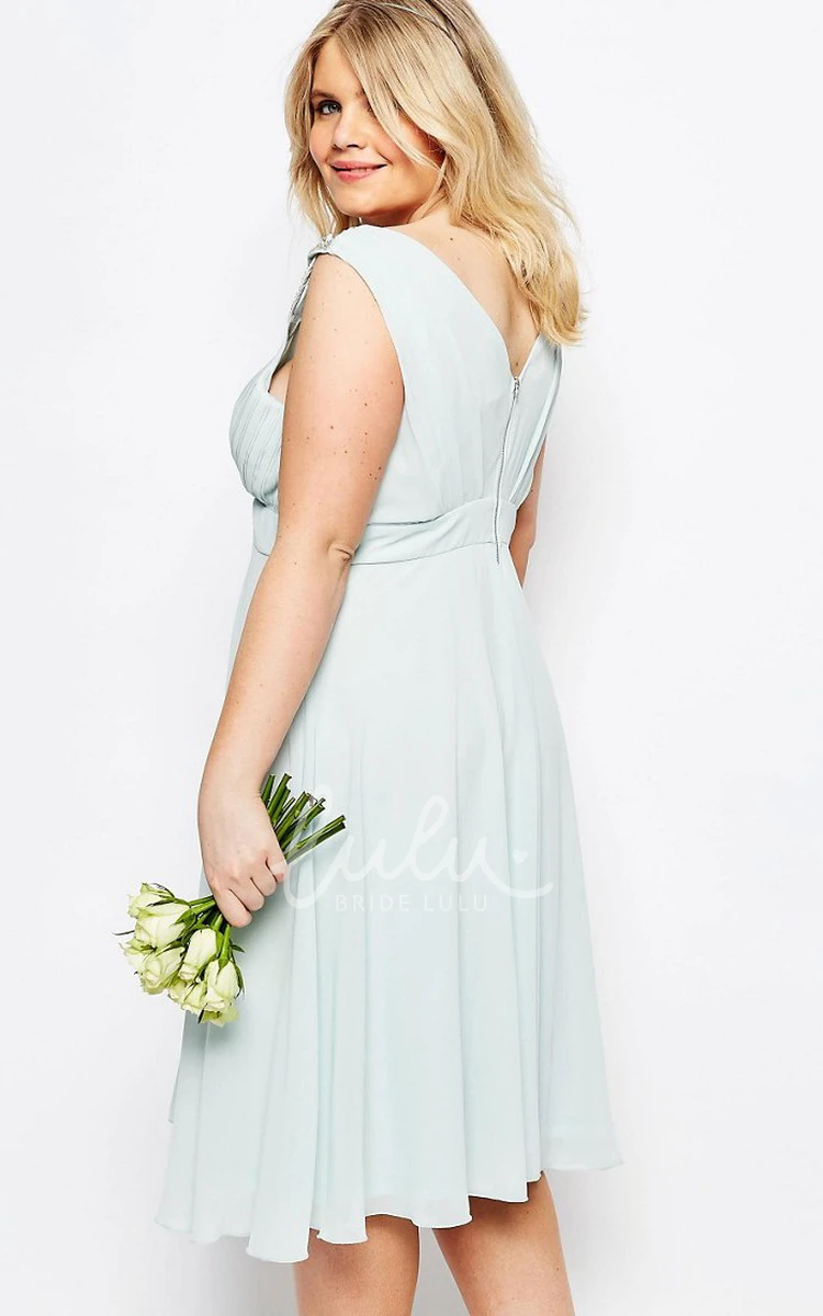 Knee-Length Chiffon Bridesmaid Dress with Beading and Pleats A-Line V-Neck Sleeveless