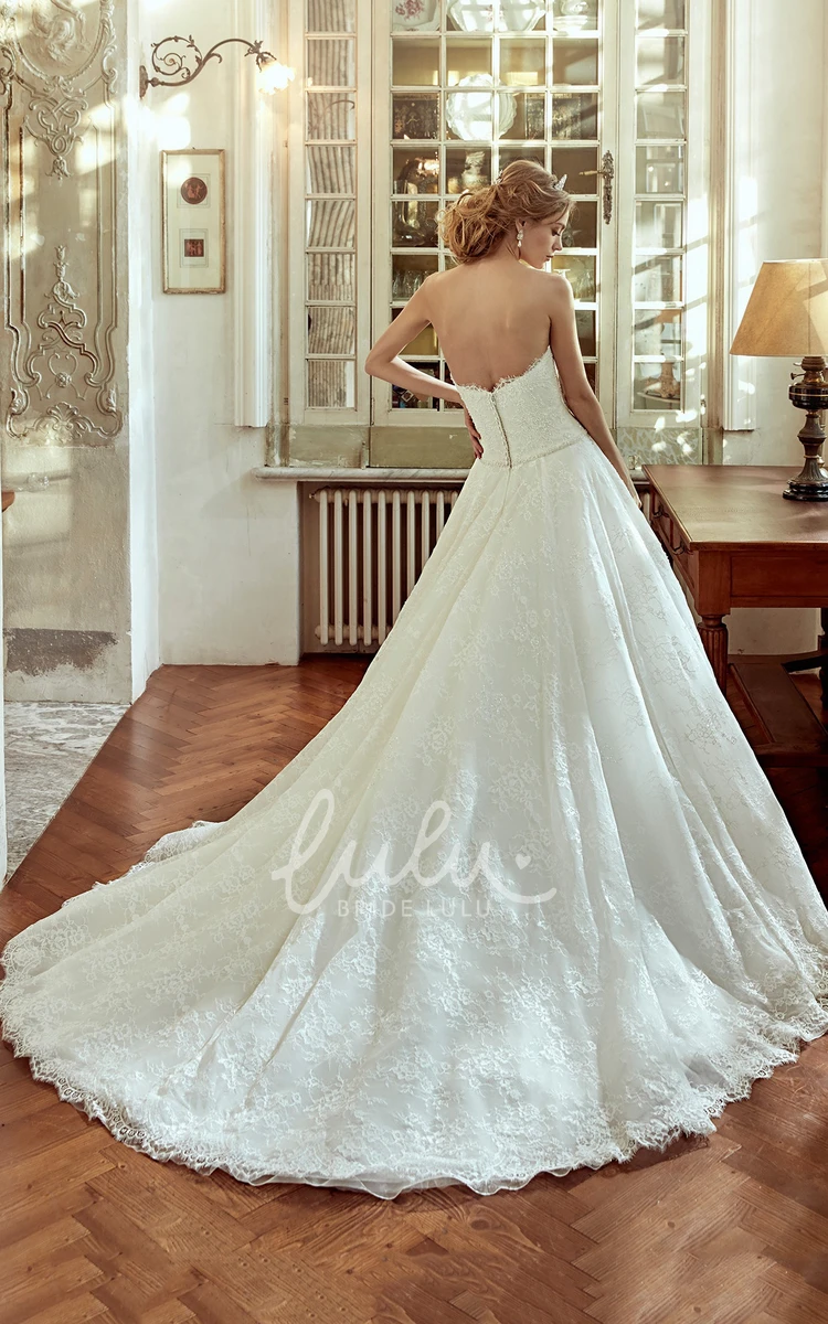 Lace Strapless Wedding Dress with Waist Draping and Court Train Elegant Bridal Gown