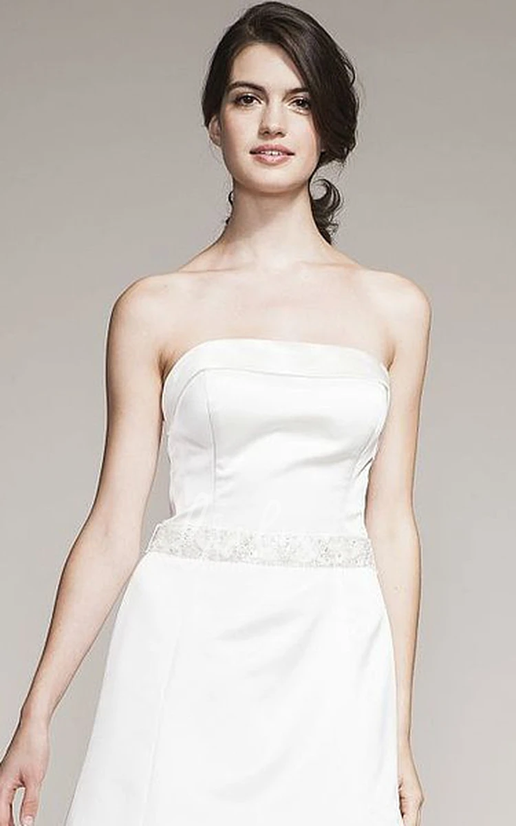 Satin Strapless A-Line Wedding Dress with Jeweled Maxi