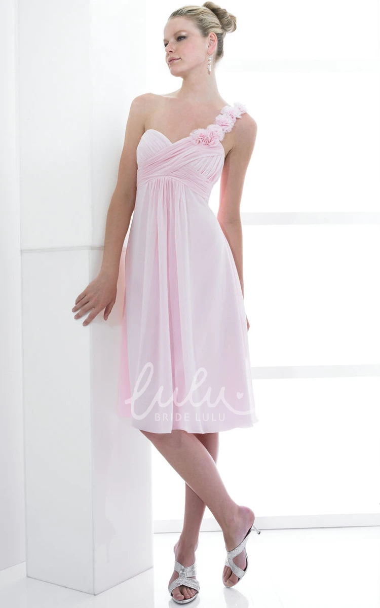 Sleeveless Chiffon One-Shoulder Bridesmaid Dress with Criss-Cross Knee-Length