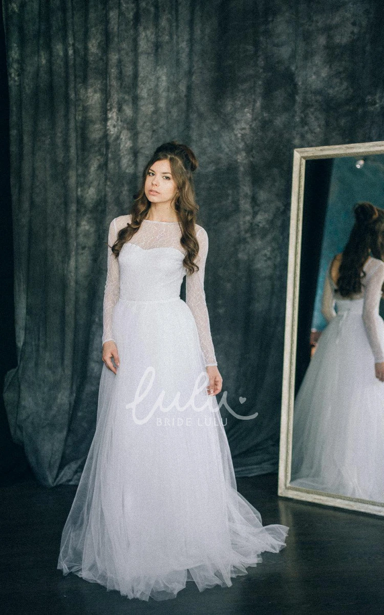 Long Sleeve Lace Tulle Wedding Dress with Illusion Elegant 2025 Bridal Gown