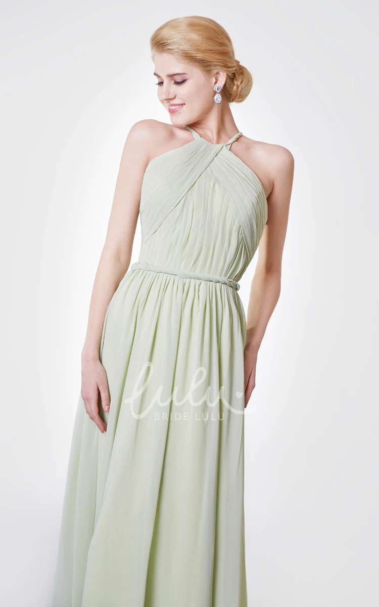 Chiffon Halter Prom Dress Sexy Back & Floor Length