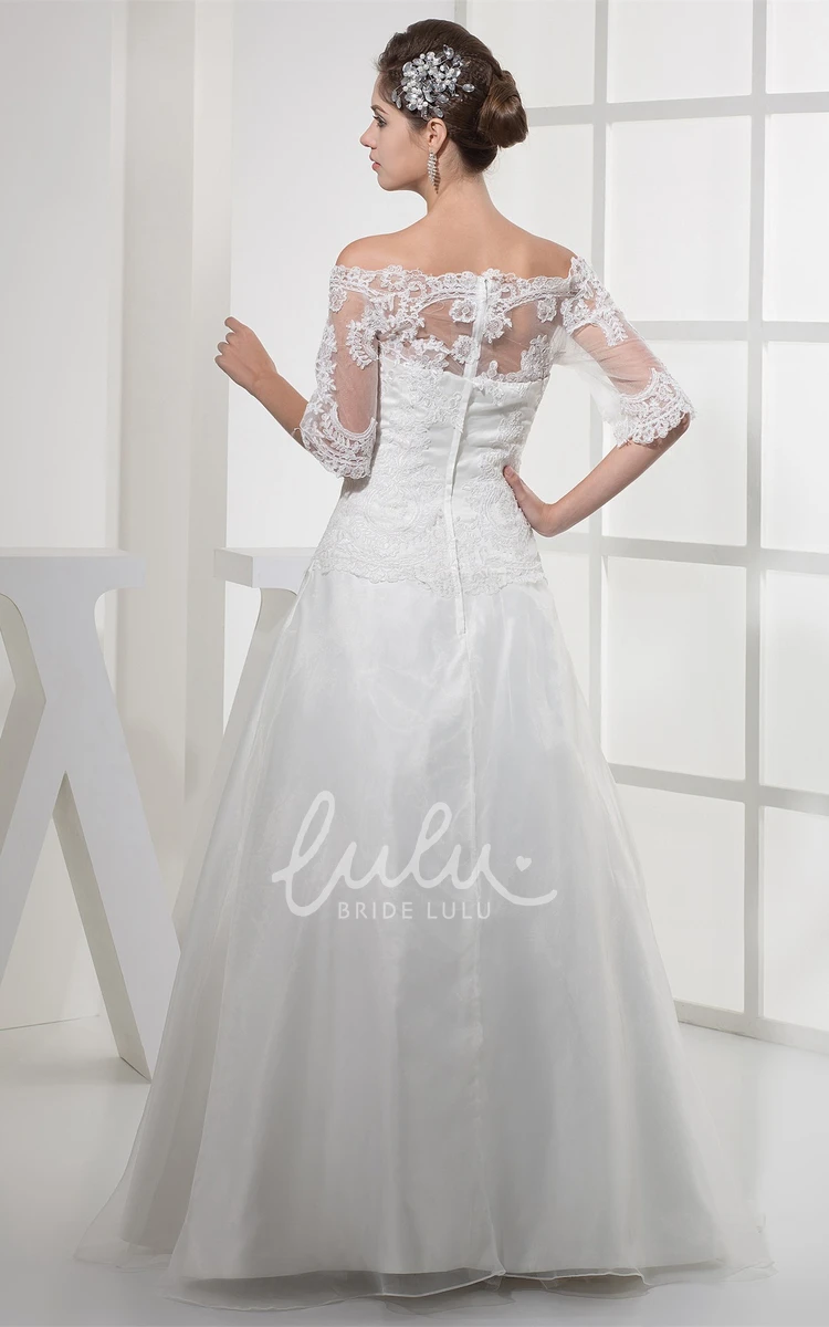 A-Line Lace Wedding Gown with Appliques Half Sleeves Off-The-Shoulder