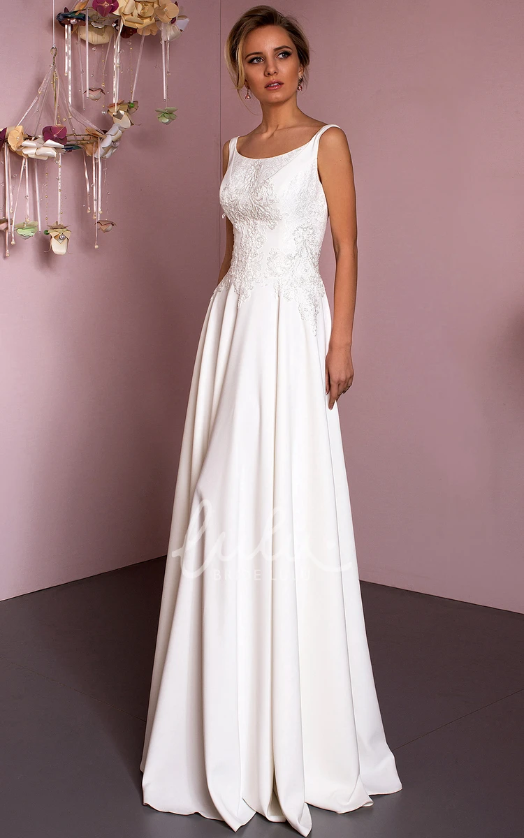 Lace Chiffon Sleeveless Sheath Wedding Dress with Low-V Back Elegant Bridal Gown