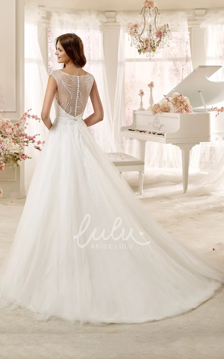 Cap Sleeve A-line Wedding Dress with Beaded Details and Illusive Design Unique Wedding Dress 2024