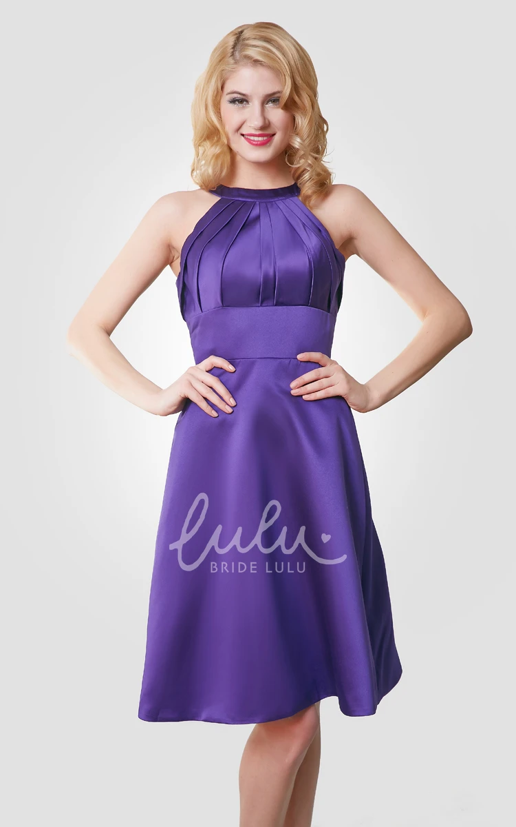 A-Line Knee Length Satin Bridesmaid Dress With Ruching Keyhole Back