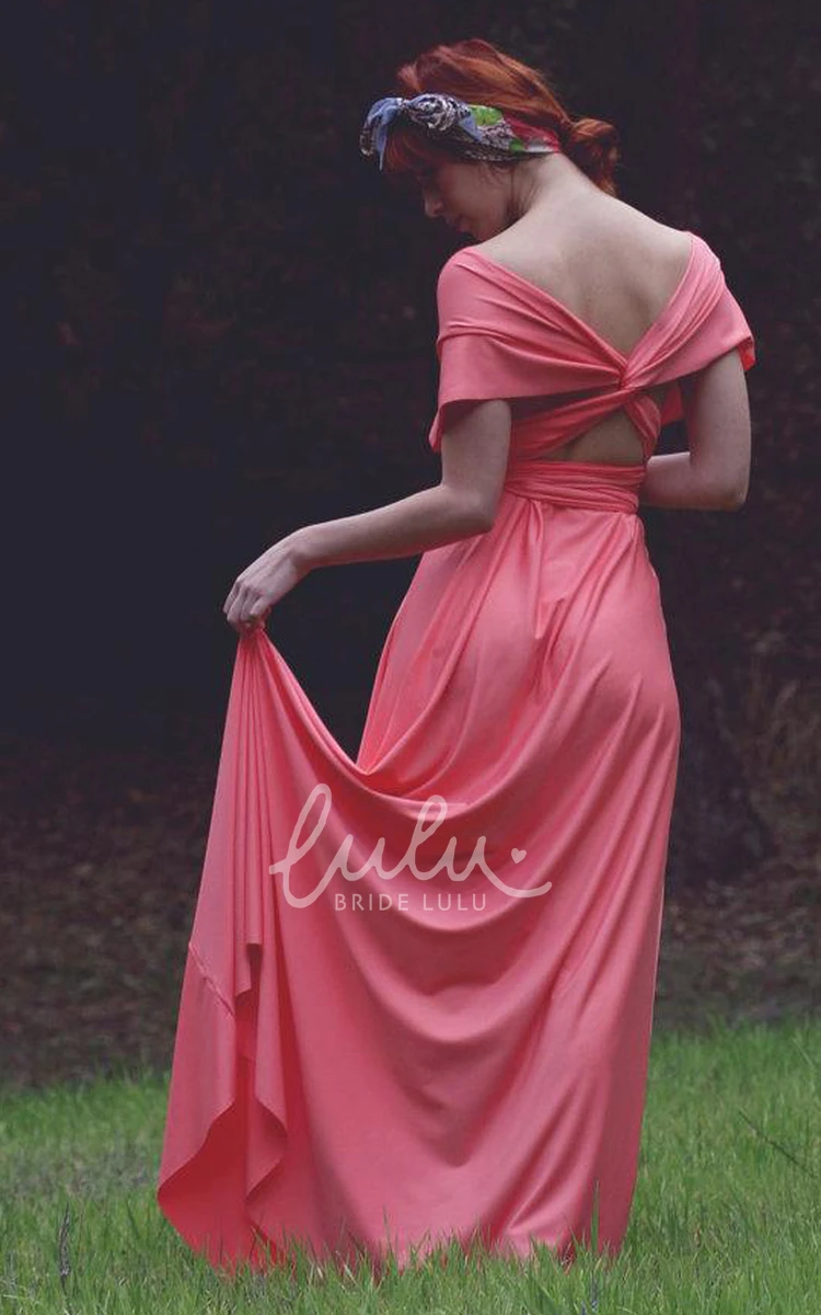 Chiffon Off-Shoulder Long Bridesmaid Dress with Flowy Skirt