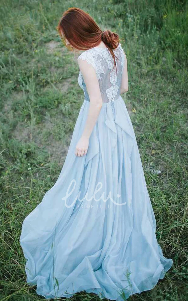 A-Line Chiffon Draped Dress with Lace Applique Top Sleeveless Jewel Neckline