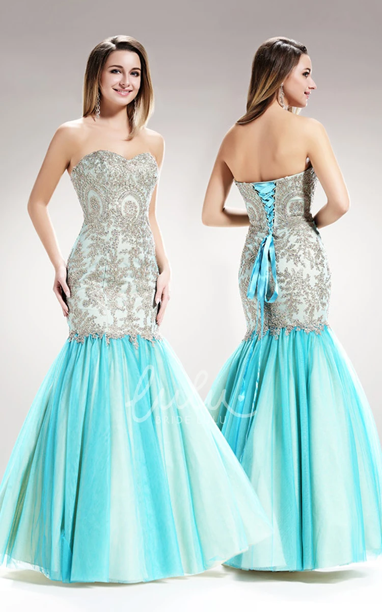 Mermaid Lace-Up Sleeveless Prom Dress with Beading and Pleats