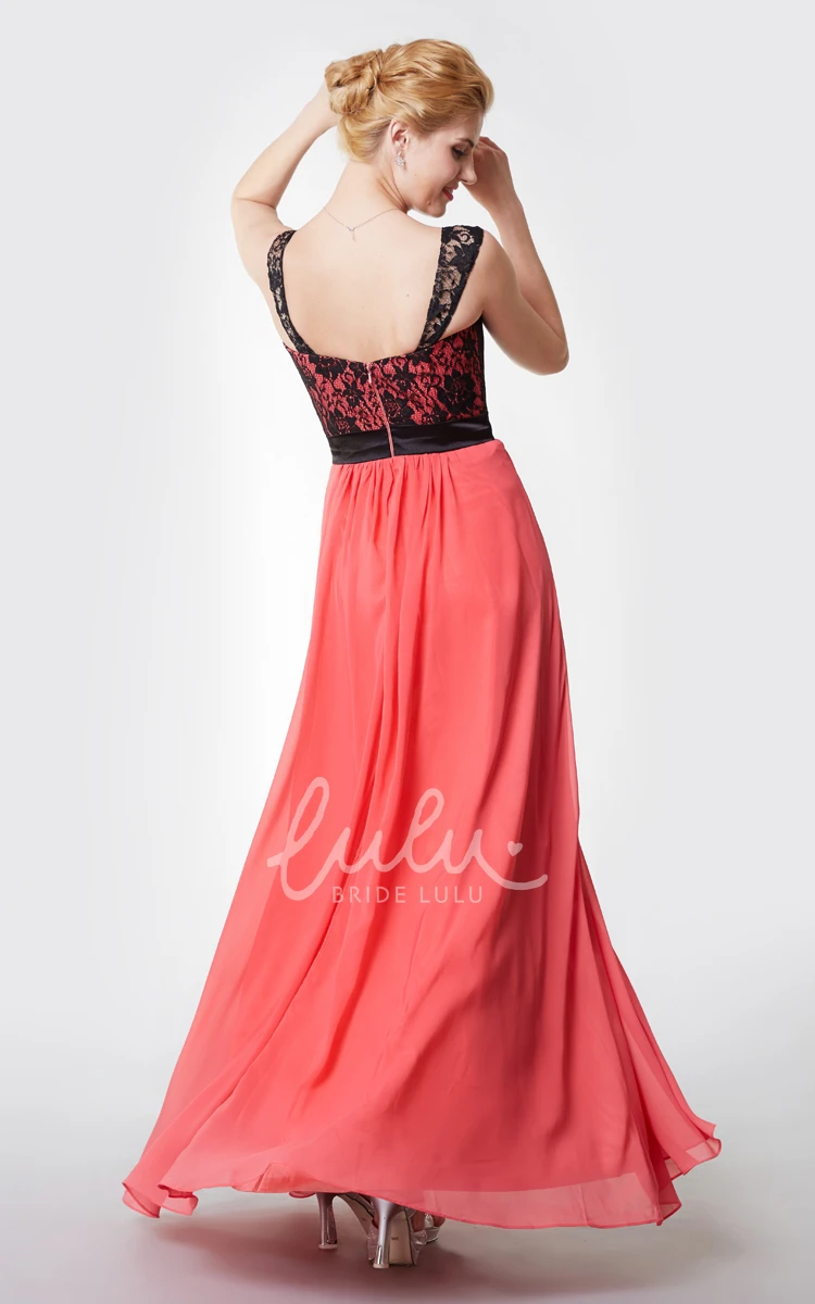 A-line Chiffon Gown with Satin Belt and Lace Straps Modern Bridesmaid Dress