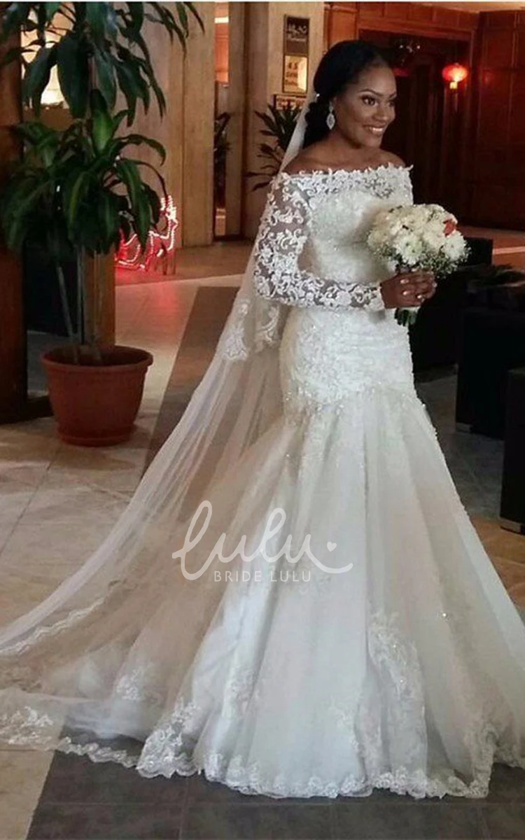 Off-the-shoulder Trumpet Wedding Dress with Lace Detail