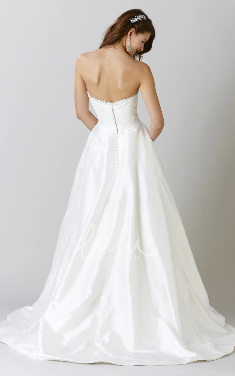 Satin Wedding Dress with Beading and V Back Sweetheart Floor-Length Glamorous