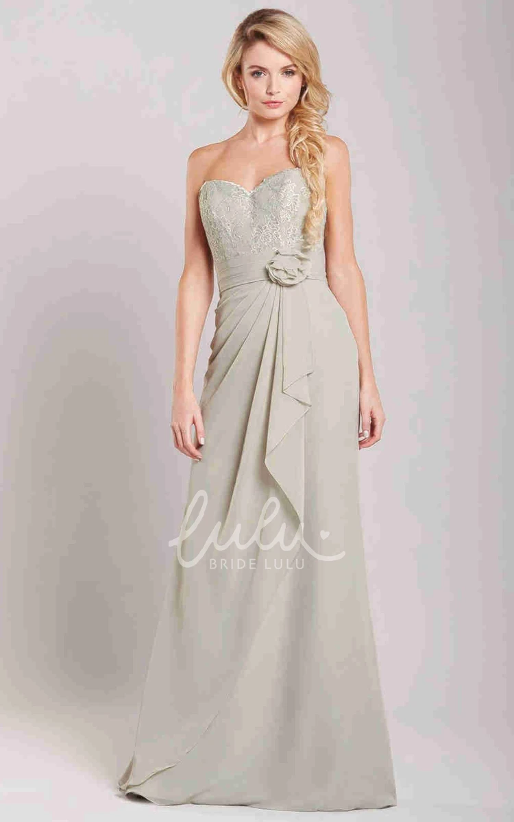 Lace Sweetheart Bridesmaid Dress with Draping Sleeveless Sheath Chiffon