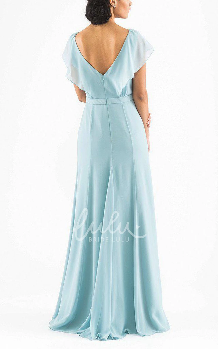 A-line Chiffon Bridesmaid Dress V-neck Falbala Design