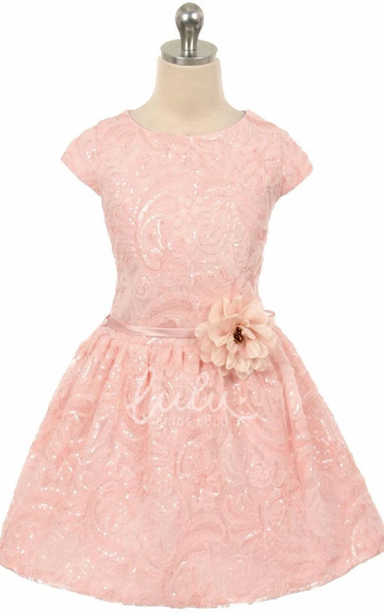 Tiered Tulle&Sequins Tea-Length Flower Girl Dress Flowy Prom Dress