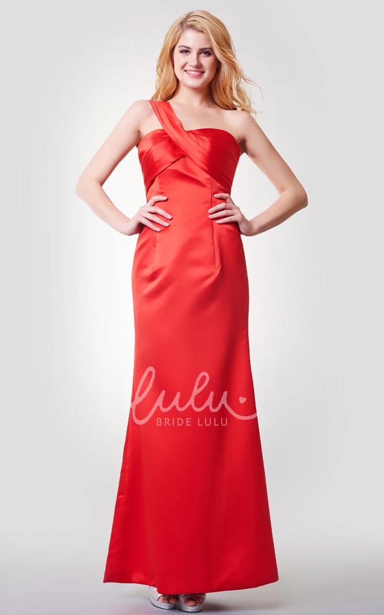 One Shoulder Bandaged A-line Satin Bridesmaid Dress Long & Classy