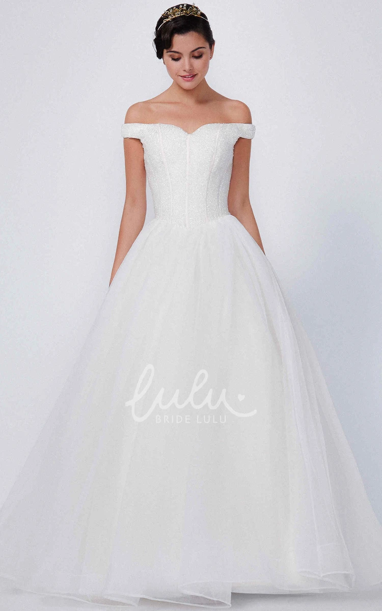 Off-The-Shoulder Tulle A-Line Bridesmaid Dress with Corset Back Dreamy Bridal Gown