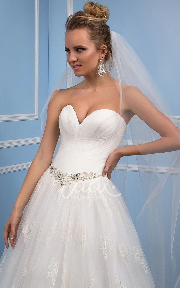 Ruched Sweetheart Tulle Wedding Dress with Waist Jewelry Ball Gown Style