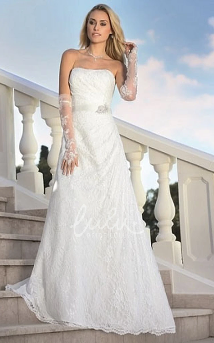 Lace A-Line Wedding Dress with Draping and Strapless Neckline