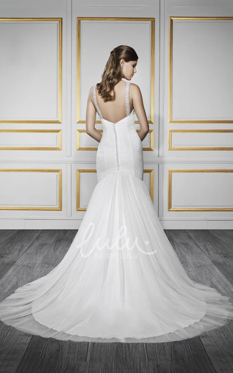 Beaded Tulle & Satin Sleeveless Wedding Dress Mermaid Bridal Gown